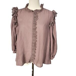 Masscob Isalo Broderie Anglaise Blouse Plum XS 100% Cotton Made in Spain